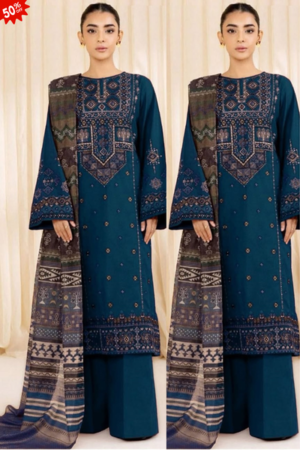 3PC UNSTITCHED HEAVY EMBROIDERED SUIT