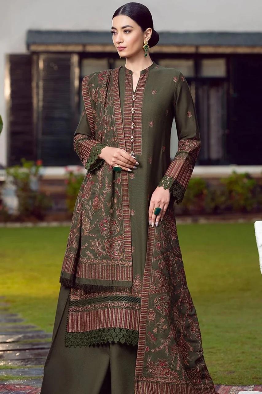 PREMIUM 3PC DHANAK WINTER SUIT | EMBROIDERED SHIRT, EMBROIDERED SHAWL & DUPATTA | IR-1132