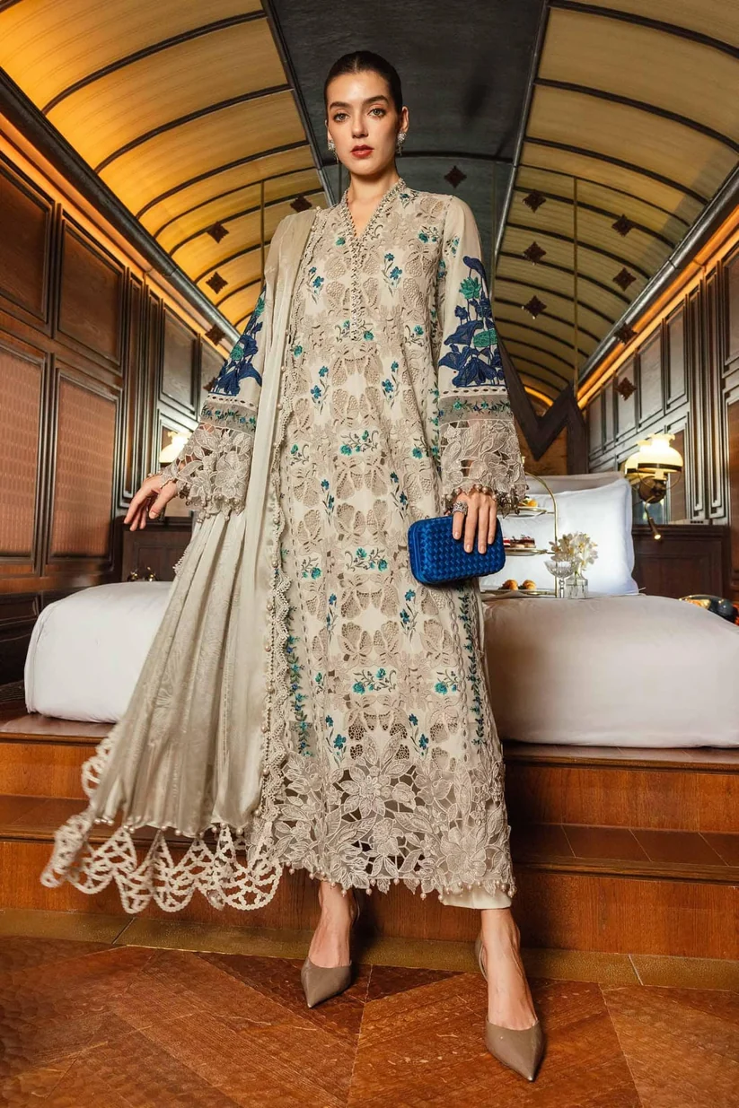 DHANAK 3-PIECE EMBROIDERED SUIT WITH MATCHING EMBROIDERED DHANAK DUPATTA