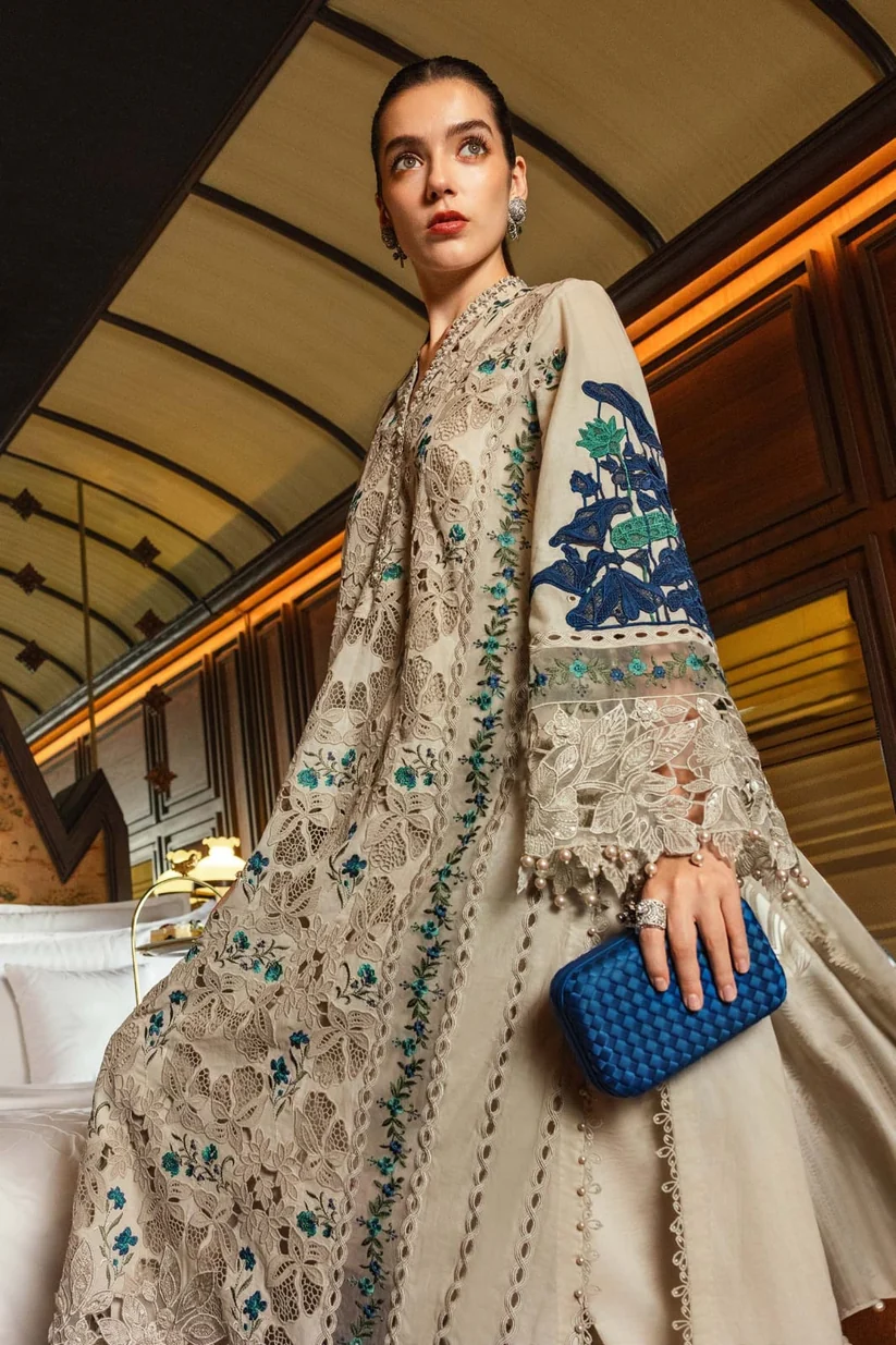 DHANAK 3-PIECE EMBROIDERED SUIT WITH MATCHING EMBROIDERED DHANAK DUPATTA - Image 2