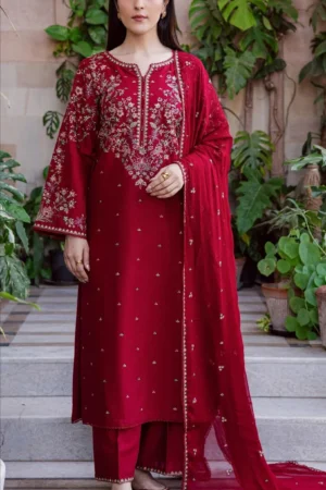 PREMIUM 3-PIECE UNSTITCHED DHANAK EMBROIDERED SUIT
